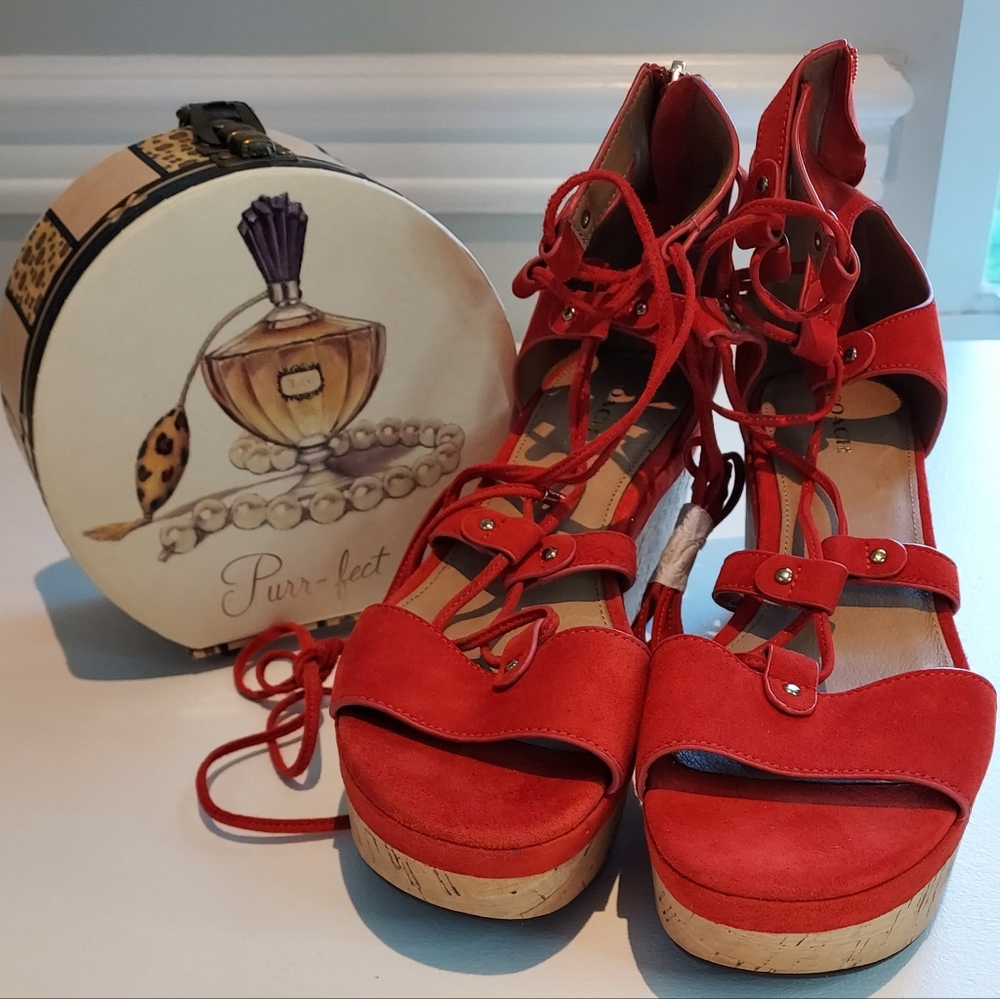 Coach Barkley Suede Lace Up Wedge Sandals NWOB Sz 8.5
